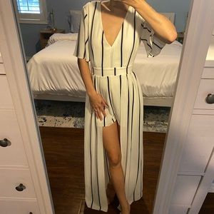 White with Black Stripes Crystal Doll Maxi/mini Romper